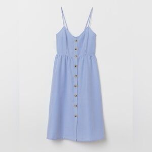 H&M Blue and White Striped Midi Dress with Buttons